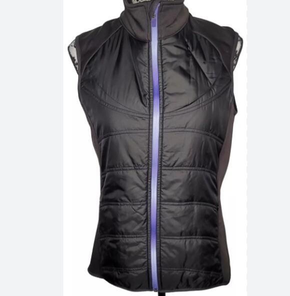 Athleta Jackets & Blazers - ATHLETA Flashpack Embroidered Black Purple Puff Vest M